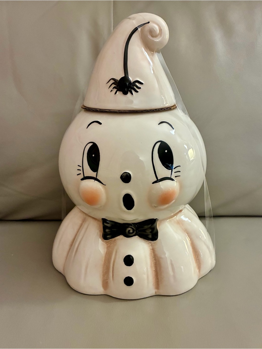 Johanna Parker Kooky Spooky Spider Ghost Canister Cookie Jar Black White New